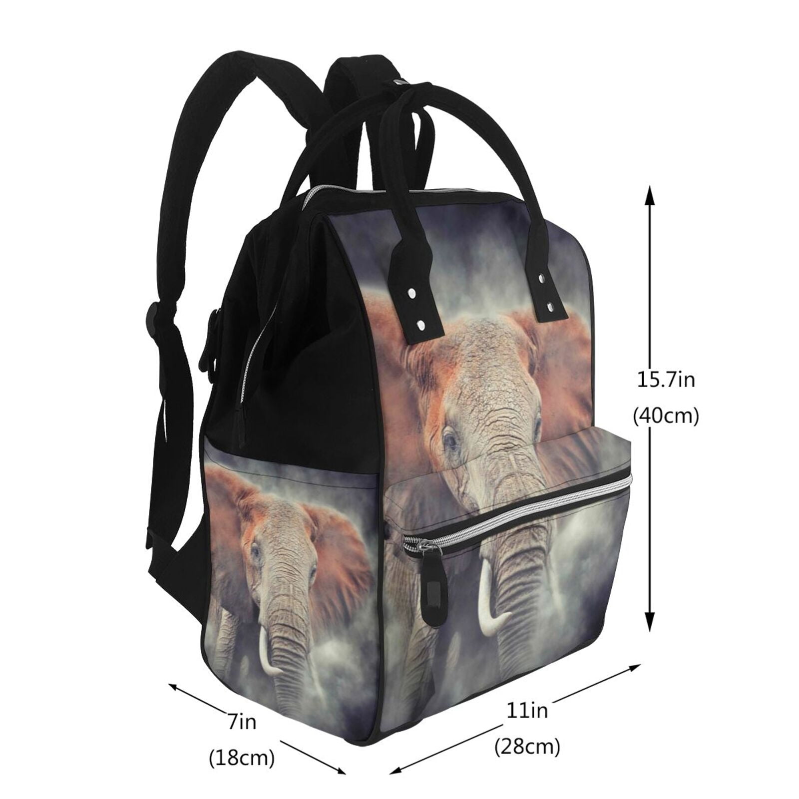 Ratiio Elephant in Smoke Mummy Backpack - Waterproof Twill Canvas, Large Capacity Diaper Bag with Multiple Pockets and Adjustable Straps