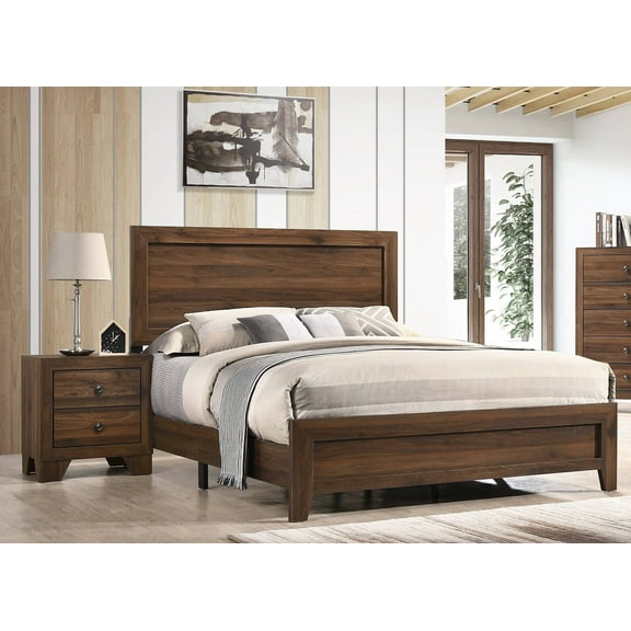 Contemporary 3Pc Full Size Panel Bed Nightstand Set Wooden Home Bedroom Furniture Brown Cherry Finish