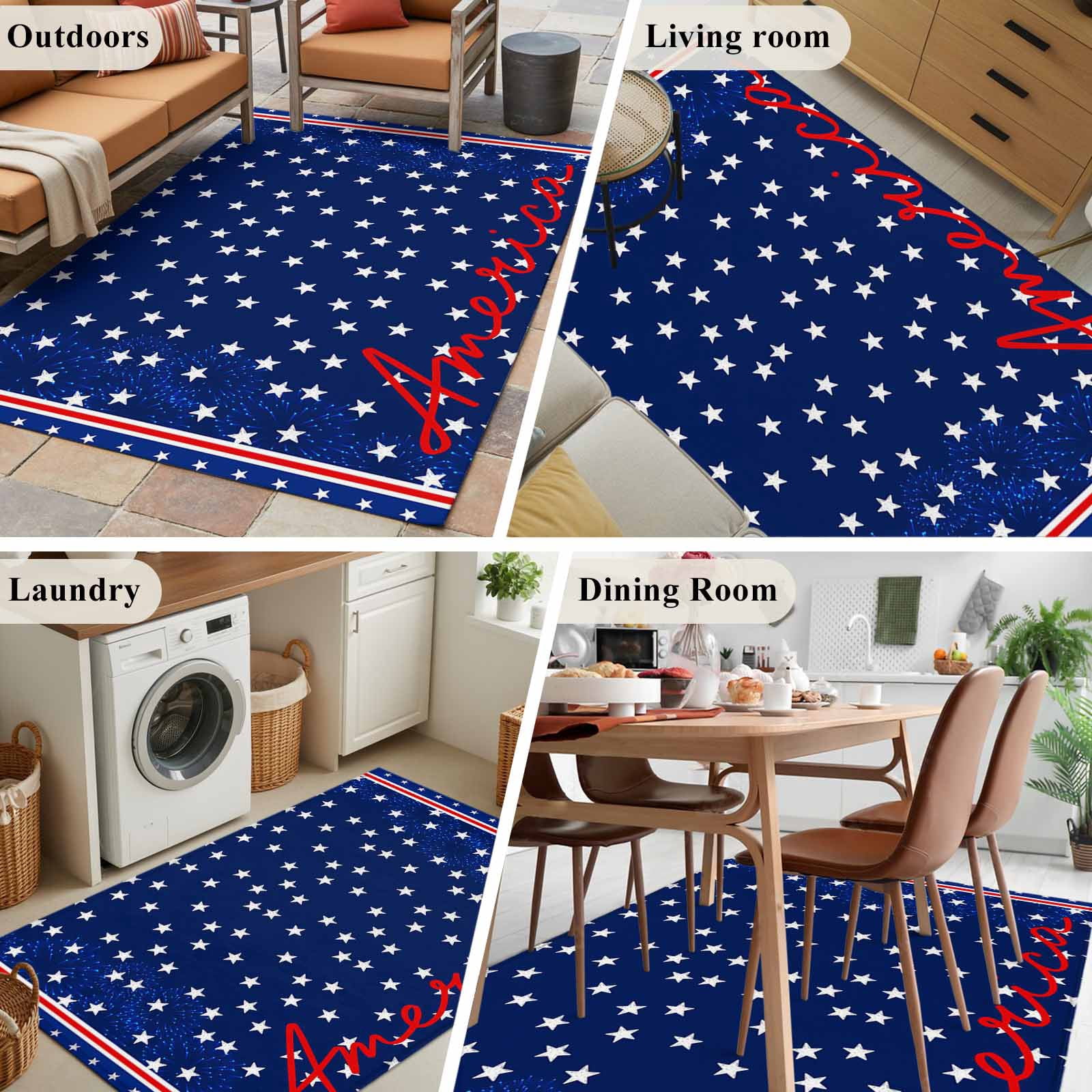 Area Rugs 2.7'x5', 4th of July Carpet for Living Room Bedroom Dining Room, Independence Day American Patriotic Stars Blue Throw Kitchen Rugs Non Slip Washable Rectangle Indoor Outdoor Rugs