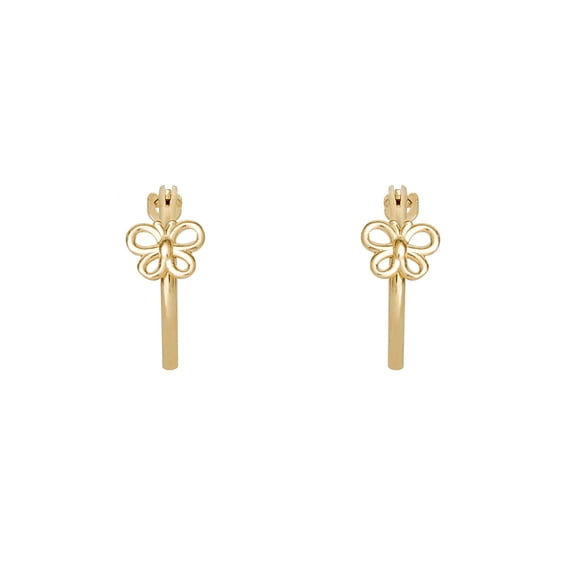 Brilliance Fine- Girl’s/Tween 14K Yellow Gold Butterfly Post Hoop Earrings
