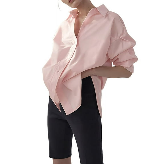 Mawalde Womens Casual Shirts Long Sleeve Button Down Shirt Fashion Sports Light Pink XL