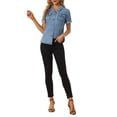 thumbnail image 2 of INSPIRE CHIC Women's Denim Jacket Short Sleeve Collared Button Up Jean Shirt Tops XL Light Blue, 2 of 5