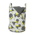 thumbnail image 1 of Geometric Laundry Bag, Line Art with Circle Triangles and Chevron Zigzags Vintage Artwork Print, Basket with Handles Drawstring Closure for Laundromats, 13" x 19", Yellow Black White, by Ambesonne, 1 of 4