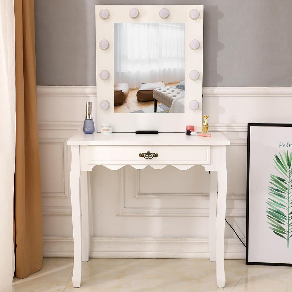 Details about   Vanity Set Makeup Dressing Table w/ 10 LED Lights with Stool and Mirror White 