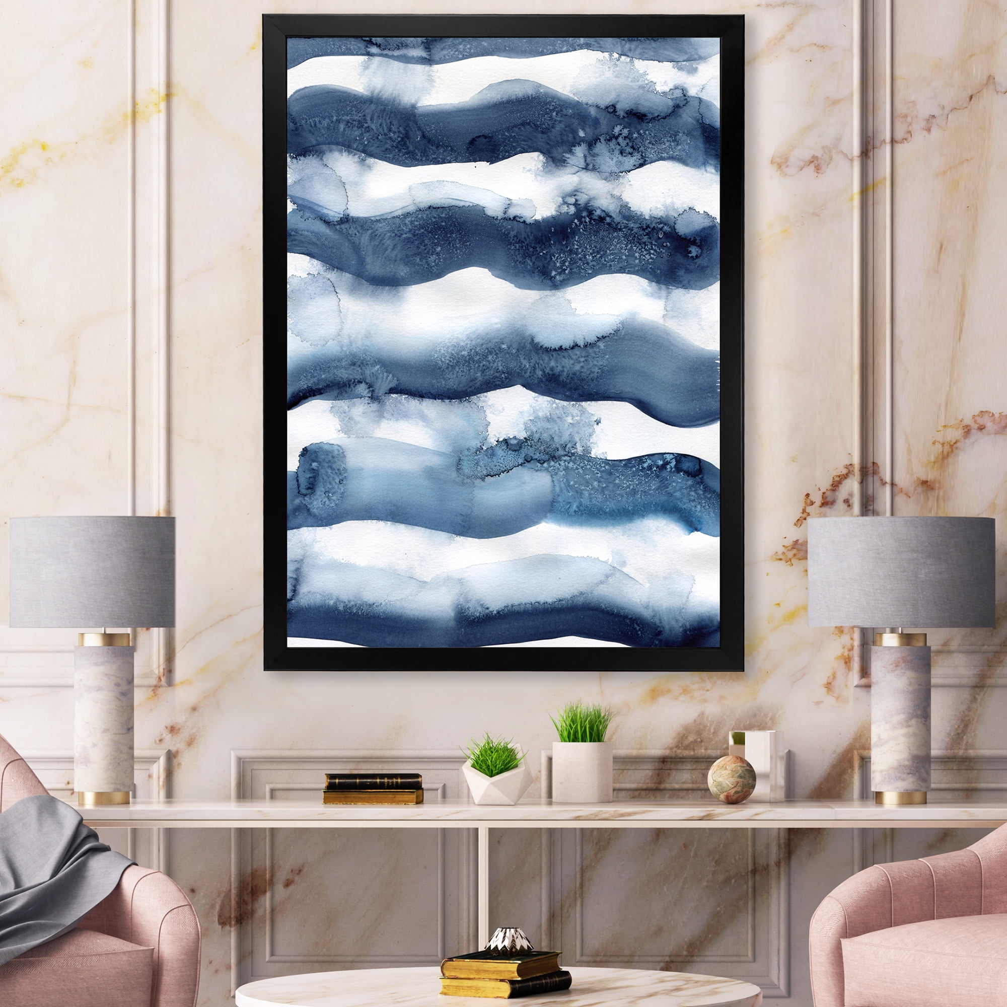 Designart 'Abstract Blue Classic Waves' Modern Framed Art Print