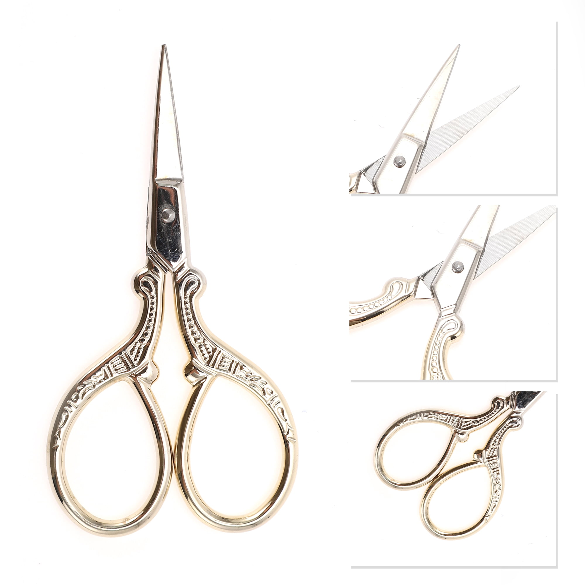 Unique Bargains 1 Pc Embossed Scissors Eyebrow Trimmer Bathroom Gold Tone