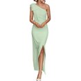 thumbnail image 1 of Vestido PRETTYGARDEN Maxi Ajustado con Hombro Descubierto y Fruncido Verde Claro L, 1 of 8