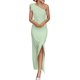 thumbnail image 1 of Vestido PRETTYGARDEN Maxi Ajustado con Hombro Descubierto y Fruncido Verde Claro L, 1 of 8