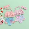 thumbnail image 3 of Fortune Toddler Girl Bikini Set,Ruffle Halter Tops+Mermaid Shorts Swimwear for Kid, 3 of 9
