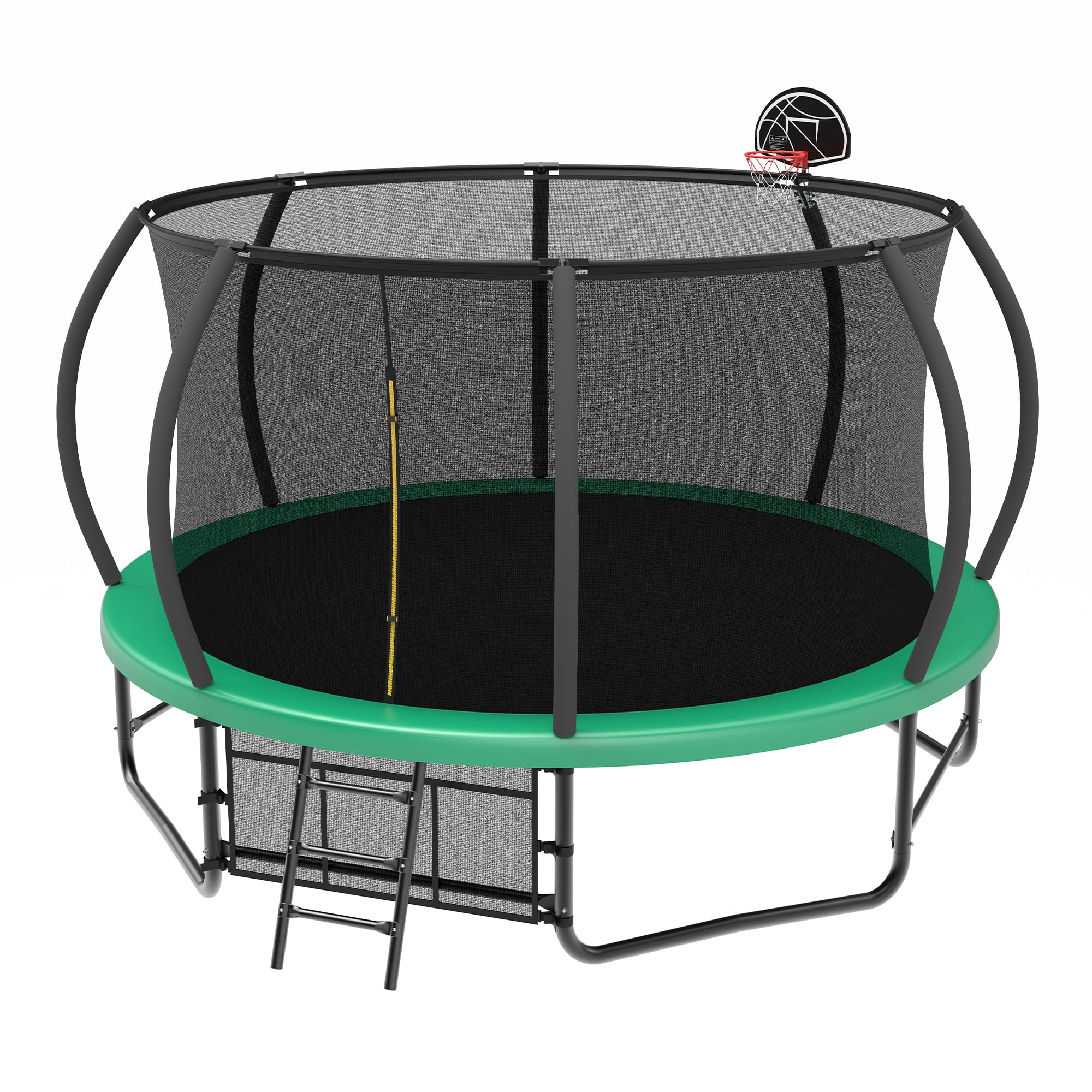 14FT Kids Outdoor Trampoline, Recreational Trampoline with Enclosure Net, Ladder & Anti-Rust Coating for Child