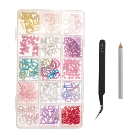 Unique Bargains 1 Set Colorful 15 Grids Rhinestone Nail Supplies Assorted Color