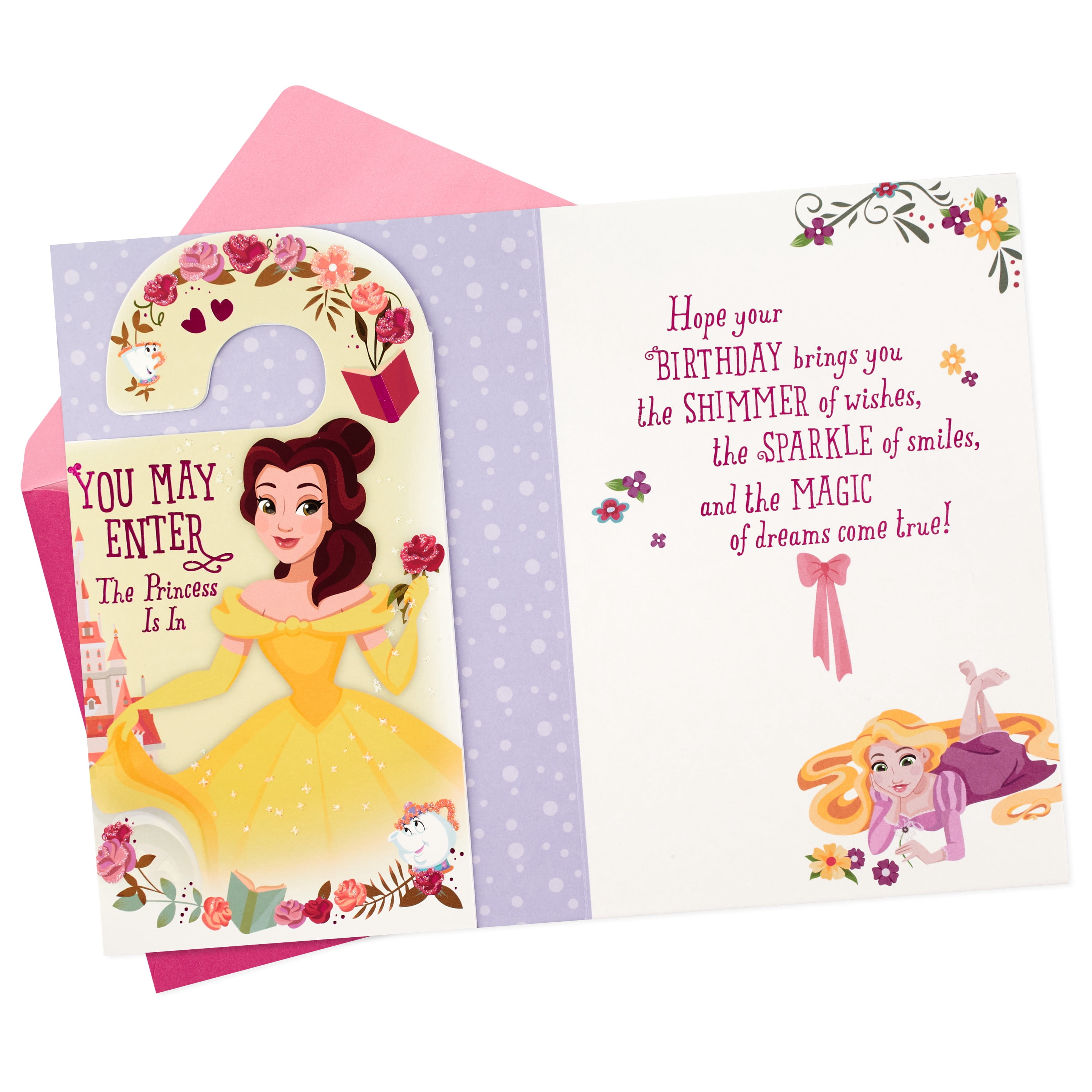 Hallmark Disney Princess Birthday Greeting Card with Door Hanger for Girl (All-About-You Day)