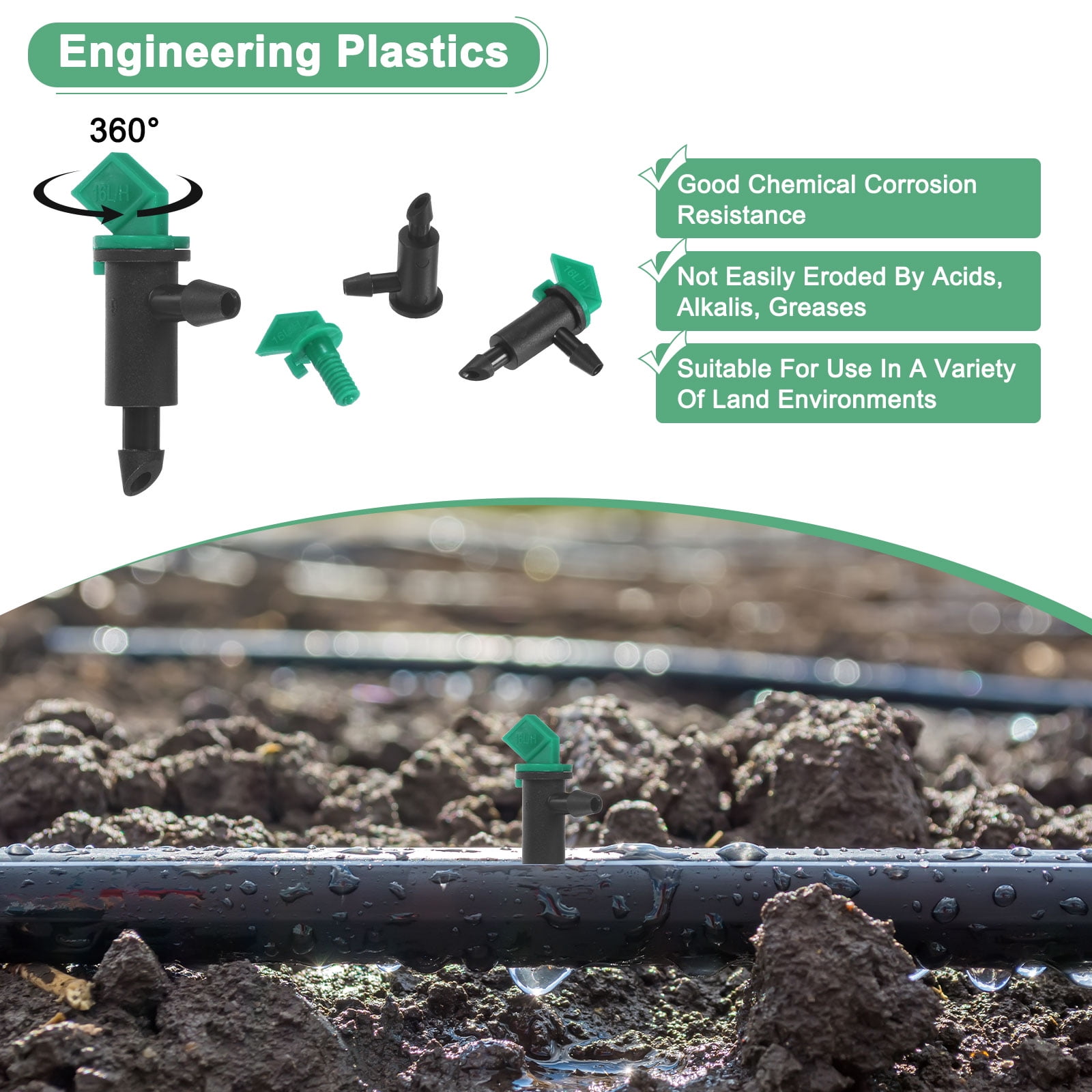 Uxcell 200-Pack Flag Irrigation Dripper Emitter, 16L/H 4 GPH Plastic Drip Irrigation Connect Irrigation System Parts Tool [Green]
