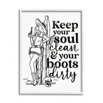 Keep Your Soul Clean Boots Dirty Cowgirl Novelty Graphic Art White Framed Art Print Wall Art