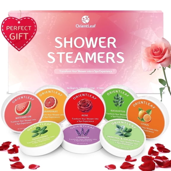 OrientLeaf Aromatherapy Shower Steamers, 8 Pack Essential Scented Shower Bombs for Stress Relief & Relaxation, Mother’s Day Gift for Her, Spa Gift Set for Women