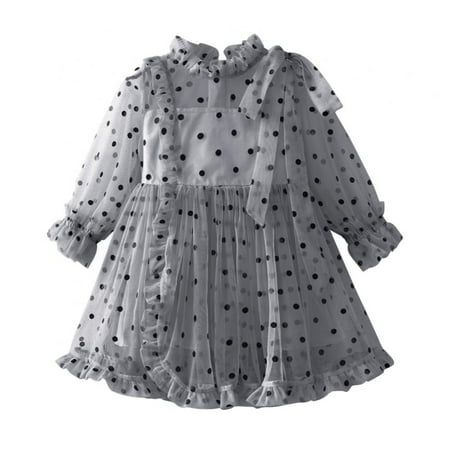 

Lovebay Baby Dress Toddler Baby Kids Girls Long Sleeve Mesh Ruched Polka Dot Ruffle Princess Dress 1-5 Years