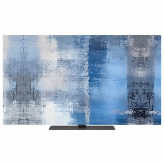 Blue Grey Ombre TV Dust Cover,Stretchable TV Screen Desktop Computer Protector Cover,Abstract Art Oil Painting Modern Television Dustproof Slipcover Indoor Outdoor for 7075 Inch Flat or Curved TVs