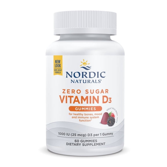 Nordic Naturals Zero Sugar Vitamin D3 Gummies, 1000 IU, Non-GMO, 60 Ct