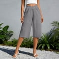 thumbnail image 2 of Fancifize Linen Capri Pants for Women Summer Casual Beach Elastic Waist Trousers Wide Leg Palazzo Loose Pants, 2 of 4