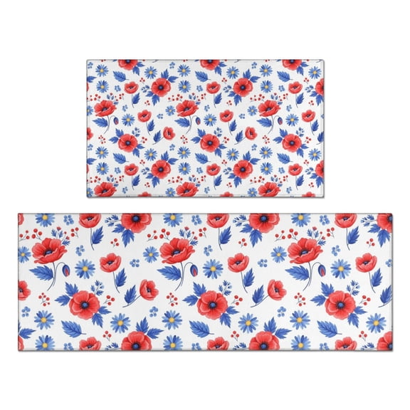 Pioneer Flower Floral Print Pattern Kitchen Rugs Sets Of 2, Anti Fatigue Non Slip Washable Floor Mats for Kitchen Sink Laundry, 17X30 Inch 17X47 Inch