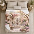 thumbnail image 5 of Romantic Pink Hydrangea Fountain Courtyard Garden Art, Festive Botanical Garden Scene, Warm Flannel Blanket for Sunroom and Reading Nook, Garden Lovers Valentine's Day Gift, Botanical Home Decor, 5 of 9