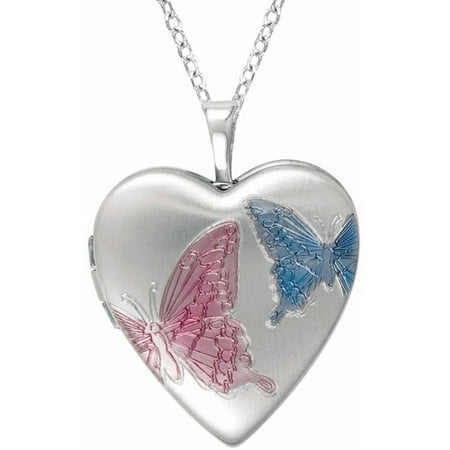 Sterling Silver Heart-Shaped Butterfly Locket