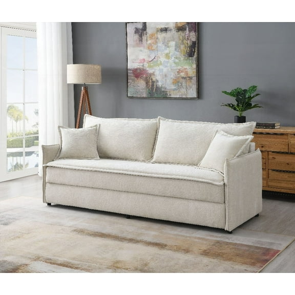 Elisea Beige Fabric Sleeper Sofa w/2 Toss Pillows - Stylish & Functional