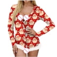 thumbnail image 7 of Levmjia Summer Pajamas For Women Plus Size Women’s Christmas Not Positioned Print V-neck Feather Detail Long Sleeve Bodysuit Lingerie Pajamas, 7 of 7