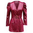 thumbnail image 3 of Leather Mini Dress Long Sleeve Wedding Guest Dress (Red XL), 3 of 4