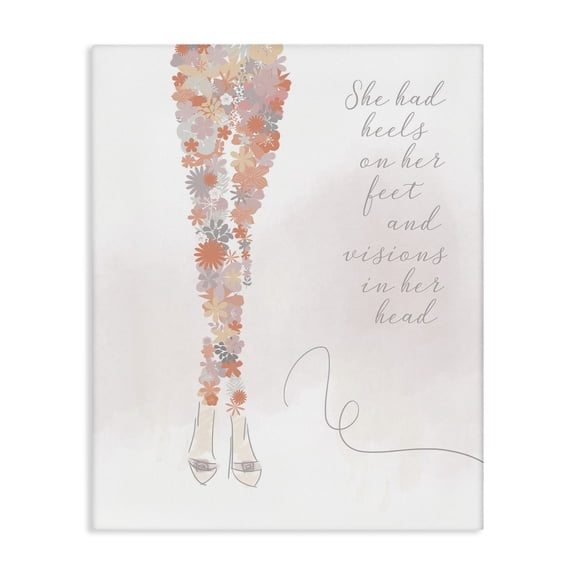 Stupell Industries Shabby Chic Heels Inspirational Word Flower Fashion Canvas Art, 16 x 20, by Anna Quach