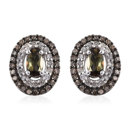 08 Champagne - 925 Sterling Silver Black Rhodium Plated Andalusite Champagne Diamond Stud Solitaire Earrings Cttw 0.8