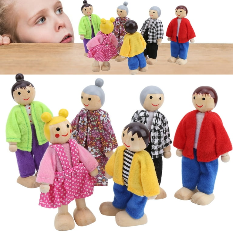 Wooden Dollhouse Family Set Mini People Figures Dollhouse Dolls