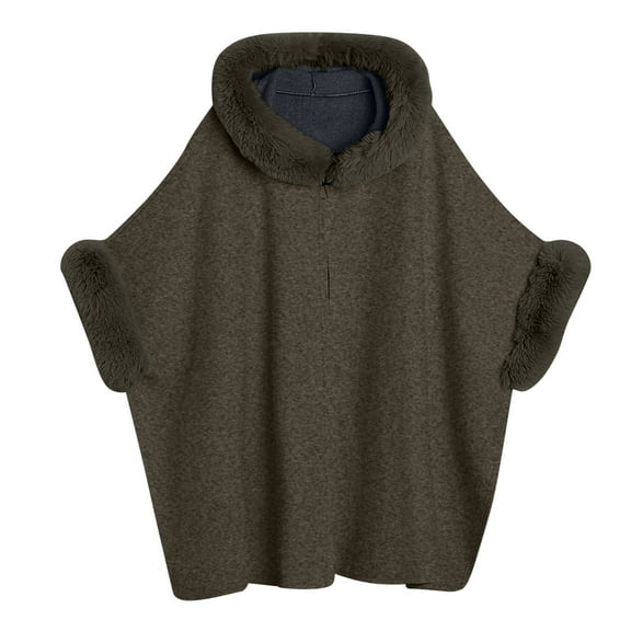 XPMWRP Women's Faux Fur Collar Casual Shawls Long Sleeve Solid Color Cloak Cape Winter Warm Fashion Loose Elegant Clothes Green Free Size