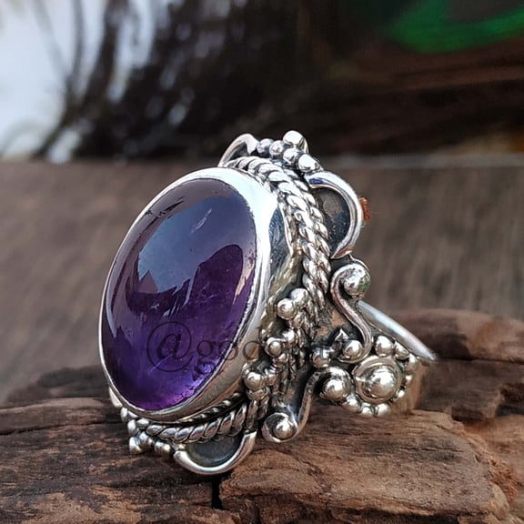 Oval African Amethyst Ring: 925 Sterling Silver Gemstone Jewelry