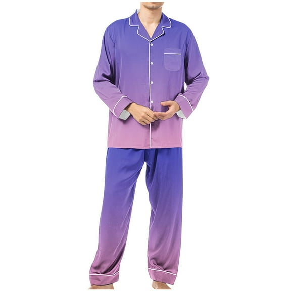 Men Casual Turndown Button Turndown Print Long Sleeve Blouse And Trousers Elastic Waisted Pants Pajamas Set