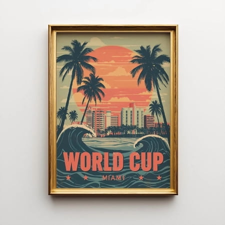 World Cup 2026 Miami Poster: Vintage Sunset Beach Soccer Art Print Poster Decor 24x36 Unframed Poster
