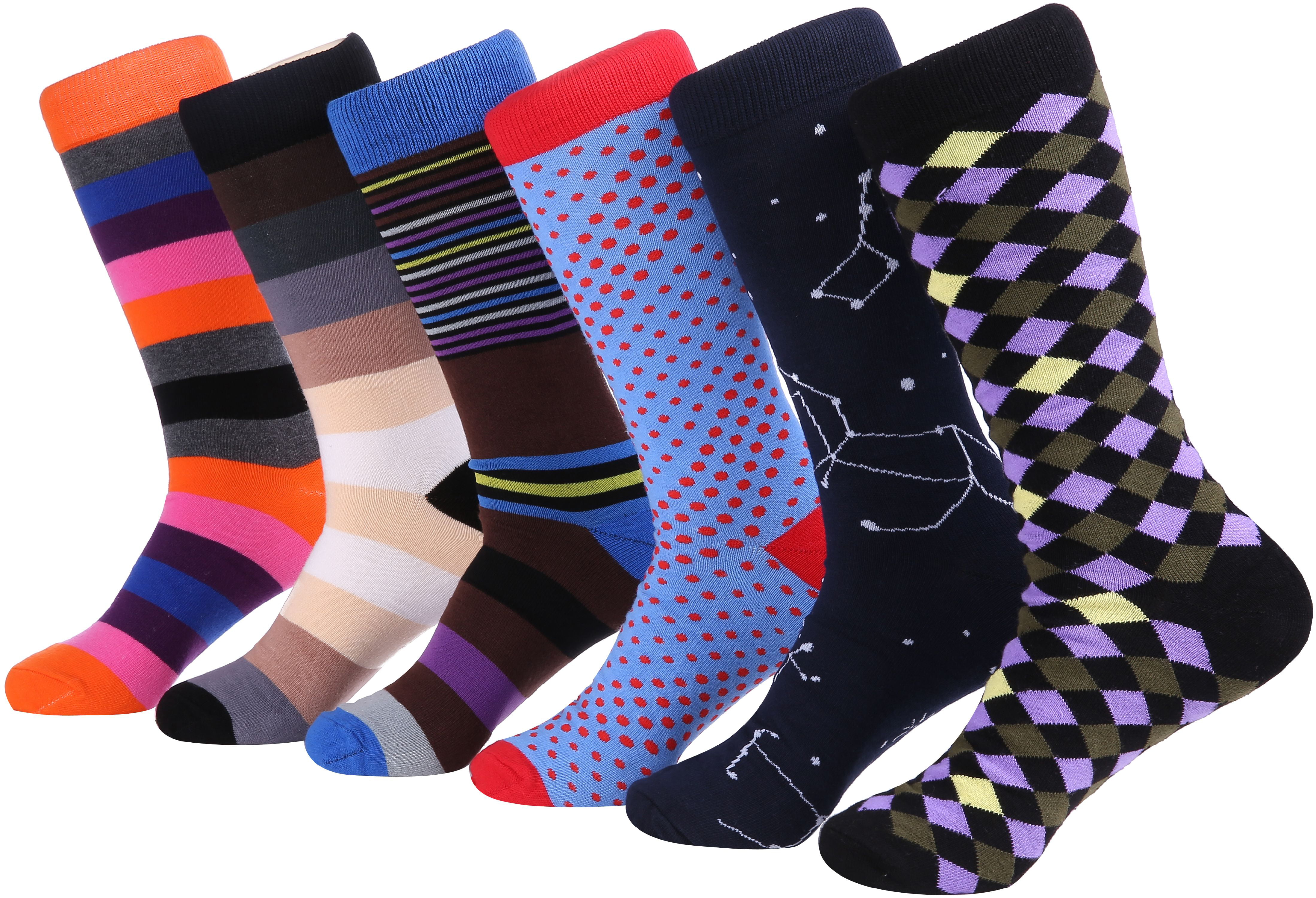 Marino Mens Dress Socks - Fun Colorful Socks for Men - Cotton Funky Socks -  6 Pack 