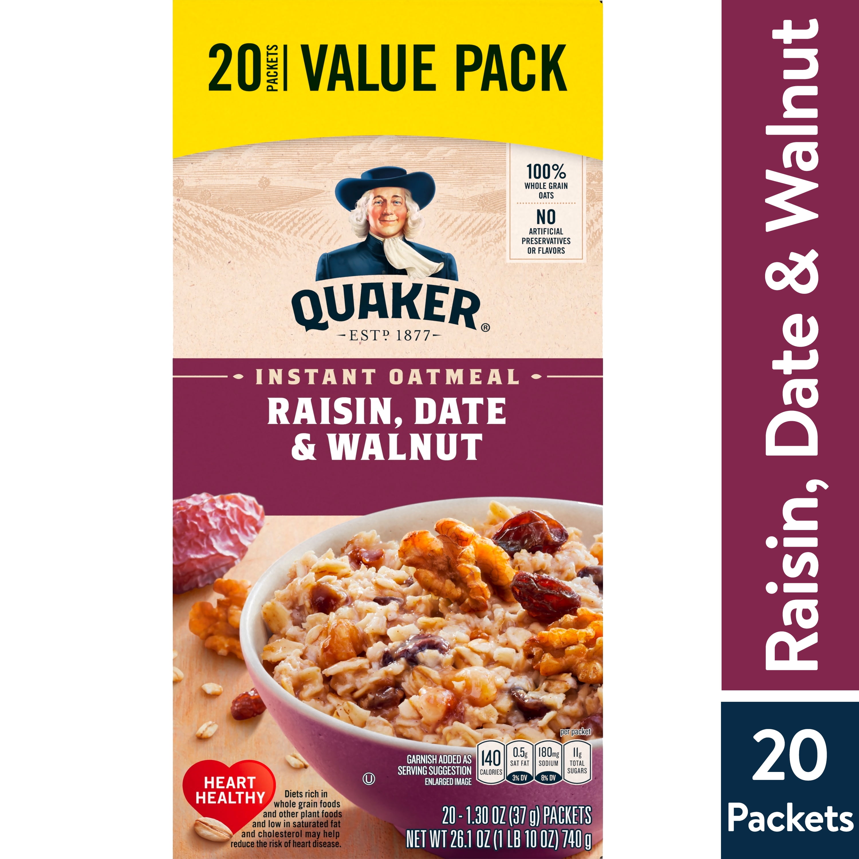 Quaker Instant Oatmeal Raisin Date And Walnut 130 Oz 20 Packets