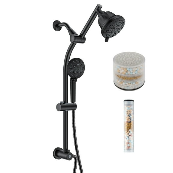 Westbrass SCH900F-62 Filtered Shower Head and Hand Sprayer Set on 21" Bar System, Matte Black