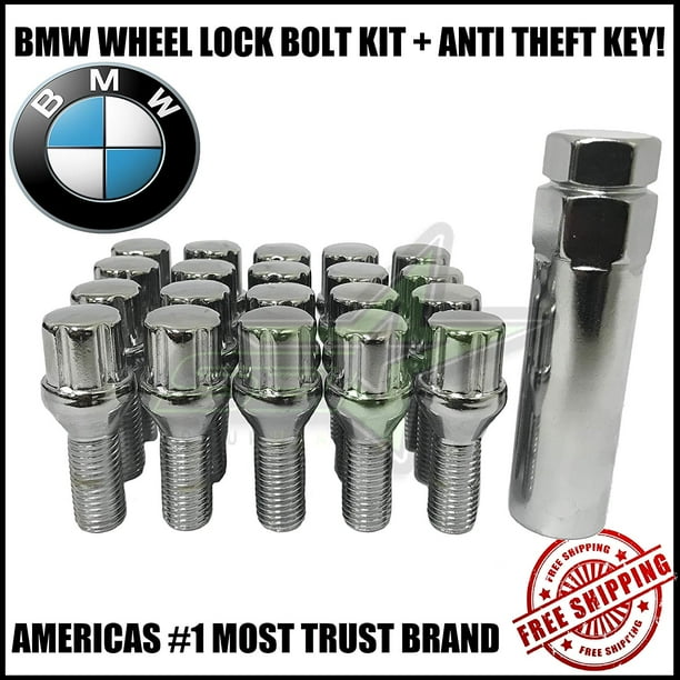 20 BMW Chrome Lug Bolt Wheel Locks + Key 12x1.5 Fits M3 M5 335 135 E46
