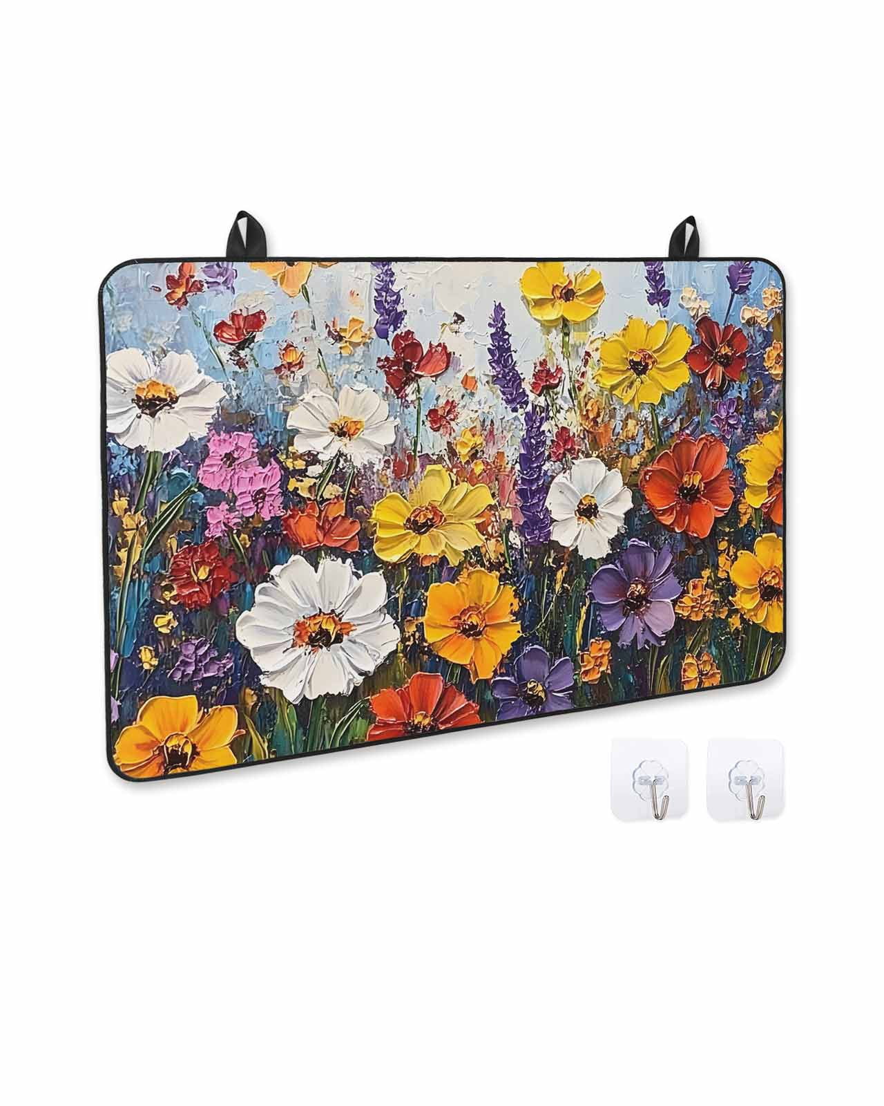 nqOlkjepod Large Induction Cooktop Protector Mat 24"x21", Vintage Wildflowers Stove Top Covers for Electric Stove, Oil Painted Abstract Botanical Stove Burner Cover Mats, Glass Top Stove Cover