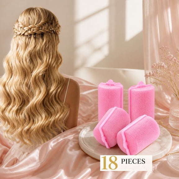 Tutuviw 18 PCS Pink Foam Sponge Hair Roller,Sponge Hair Rollers, Flexible Hair Styling Curlers 40 mm Large Size Soft Sponge Curlers Tools for DIY Hair Styling