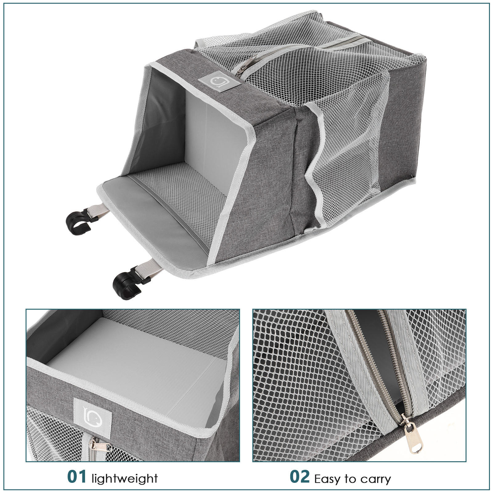 TEHAUX Baby Bedside Storage Bag Dark Grey Polyester Organizer for Nursery and Home, 1 Pack, Multi-Pocket Design