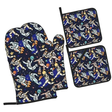 

Pofeuu Astronauts in sport Print Oven Mitts and Pot Holders 4 pcs Set High Heat Resistant 500 Degree Extra Thicken Long Kitchen Cotton Oven Glove for Cooking