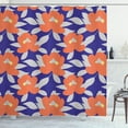 thumbnail image 1 of Flower Shower Curtain, Illustration of Floral Themes Detailed Magnolia Silhouettes Season Art, Fabric Bathroom Set with Hooks, 69W X 70L Inches, Indigo Pale Taupe Orange, by Ambesonne, 1 of 2