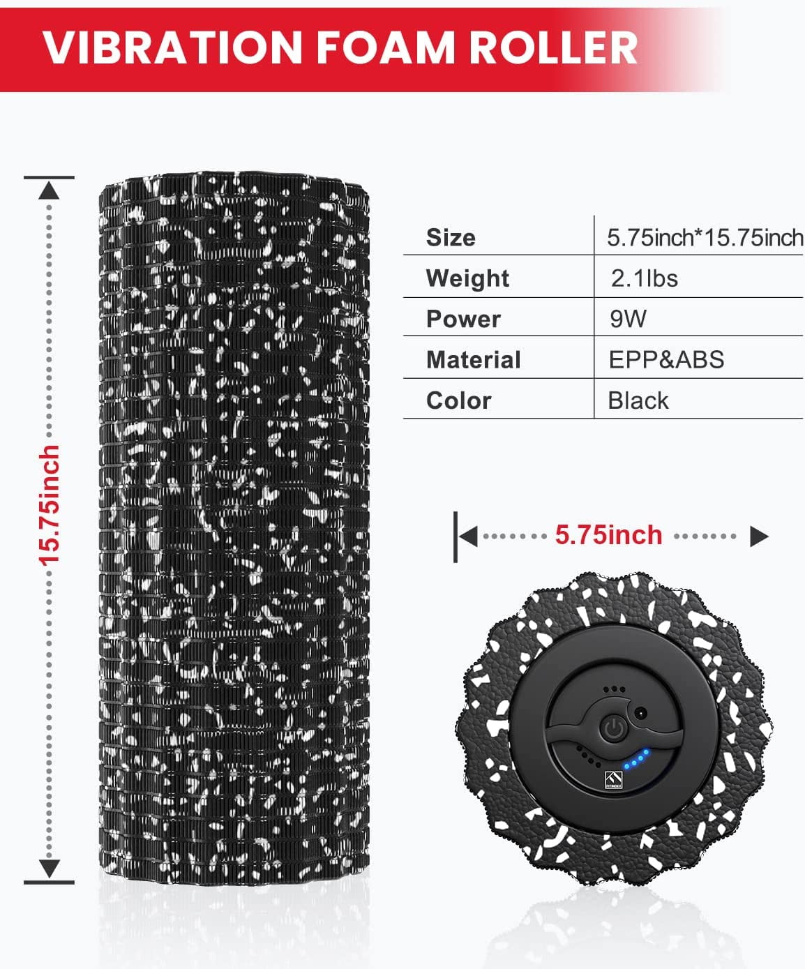Vibrating Foam Roller for Muscle Deep Tissue, Back Pain Relief, Leg Foot Neck Massager, Exercise, Pilates, Muscle Recovery, Physical Therapy, 4-Speed, Rechargeable