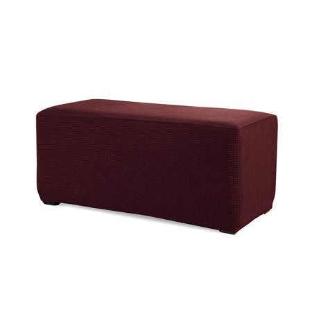 Over Woven Ottoman Cover - Subrtex Spandex Stretch Storage Ottoman Slipcover (Small, Wine)