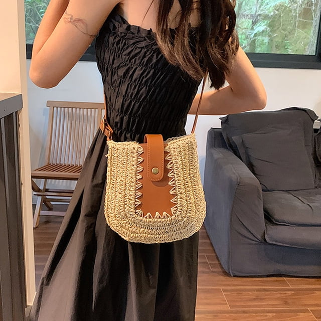 Bolsos de hombro para mujer Bolsos de playa de bandolera de tejido de verano de paja Blanco DQrwqpou Para Estrenar