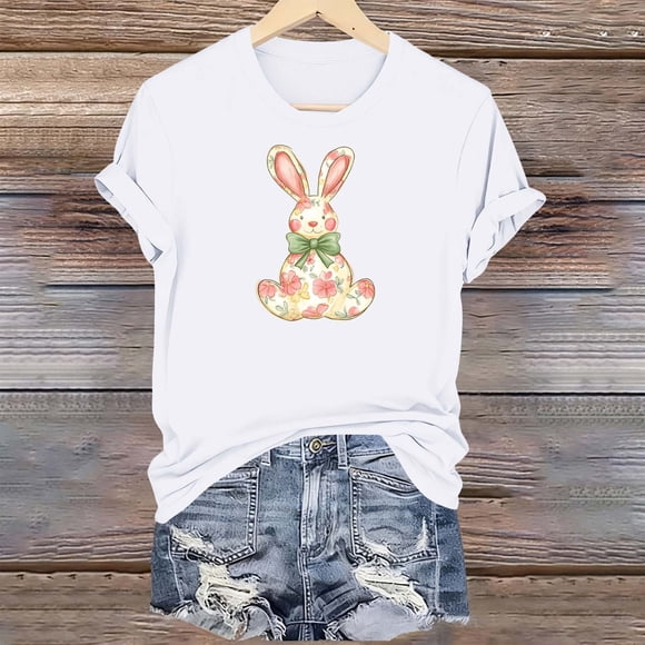 TaTaai Easter T Shirt for Women Casual Short Sleeve Round Neck Loose Fit Printed Tops Soft Stretchy Comfortable Tee for Spring Home Daily Holiday Party Wear Gift