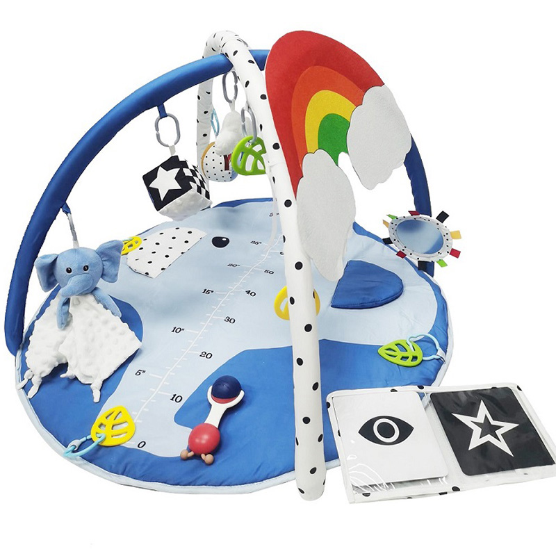 URMAGIC Play Mat Activity Gym for Baby, Elephant Printing Crawling Mat with Hanging Toys, Lay to